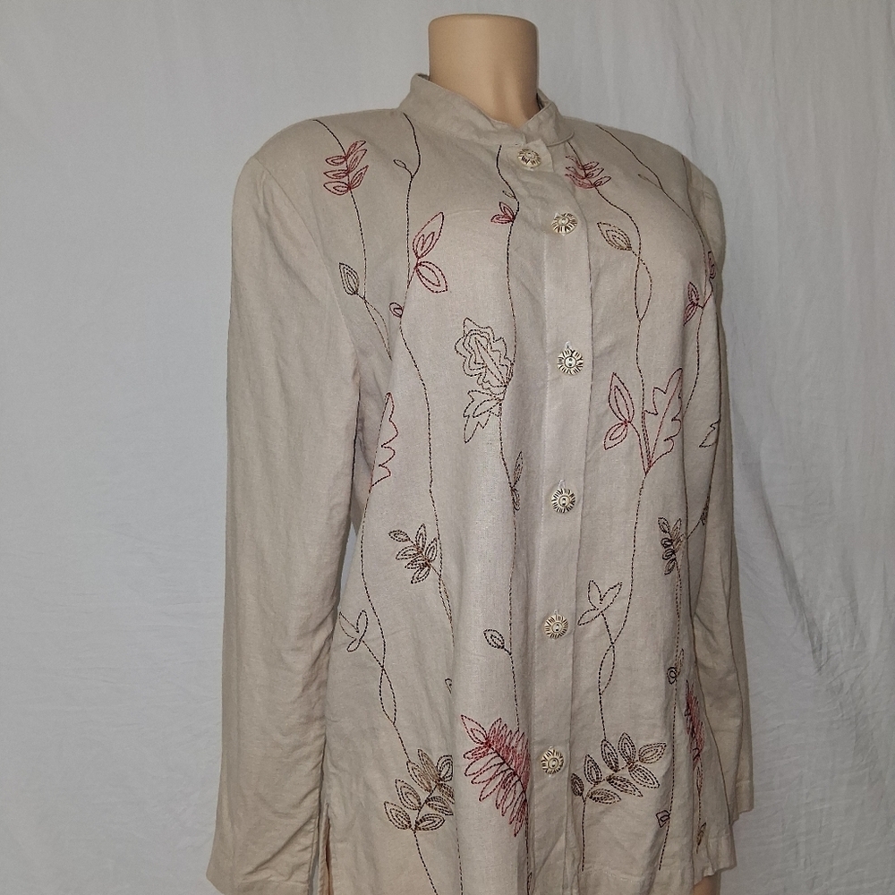 Cedar Canon Beige Floral Button Down Shirt Floral Size M - Picture 10 of 13